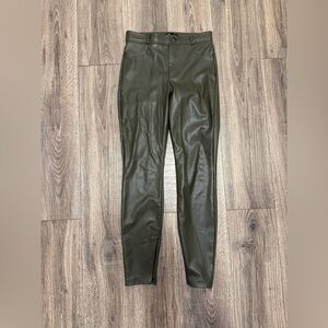 Zara Women’s Size Medium Faux Leather Pants  Ankle Zip Olive Khaki Legging
